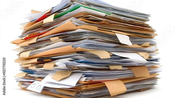 Fototapeta business documents and papers sprawled across a desk, symbolizing overwhelming workloads, disorganization, and the challenges of managing information overload