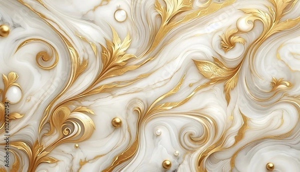 Fototapeta white marble texture with golden veins background,generative ai