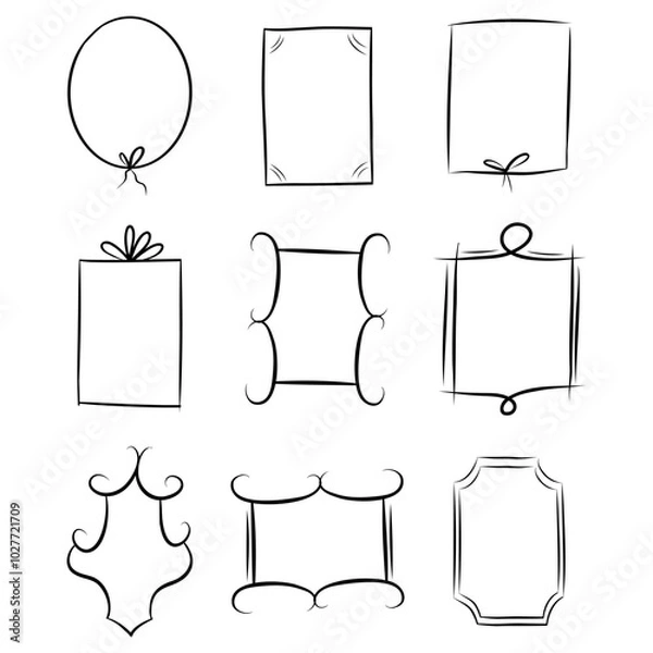 Fototapeta Hand drawn frames. Vintage doodle sketch picture frame. Hand Drawn Frames Collection Isolated on White background