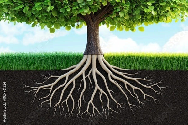 Fototapeta The big tree of life is the source of all life in the cosmos, connecting the terrestrial and heavenly realms. Stock photographs.