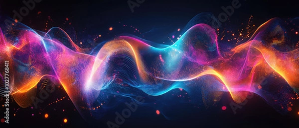 Fototapeta A dynamic and vibrant representation of colorful waves of light and energy, swirling in a captivating dance of vibrant hues against a dark background, evoking motion.