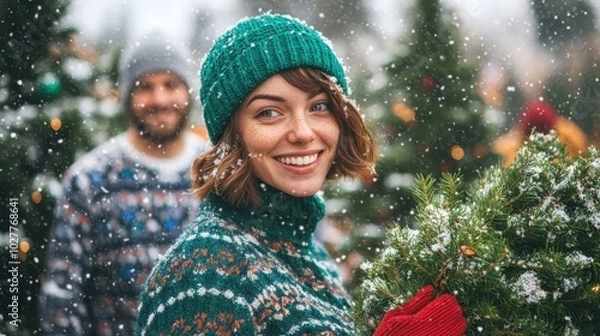 Obraz The Joyful Christmas Tree Shopper