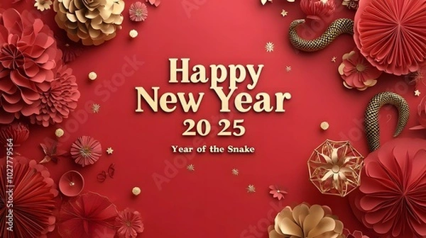 Obraz A poster for chinese new year,  year of snake with a red background