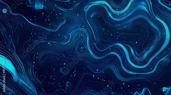 Fototapeta Abstract blue liquid texture with swirling patterns and glowing edges