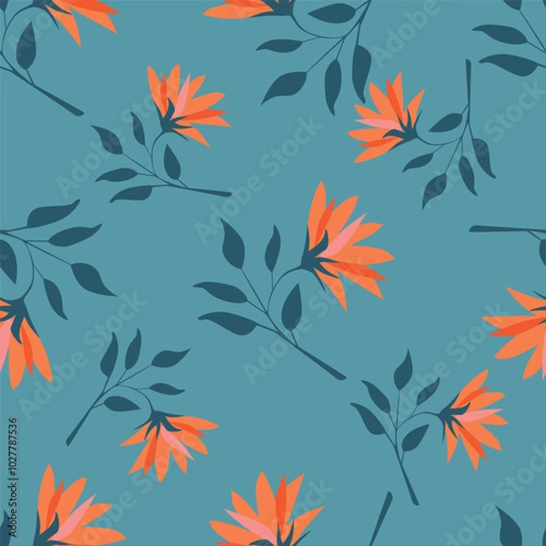Fototapeta Vector abstract seamless simple floral pattern. Flower pattern. Spring pattern. Pattern for textiles or for cover. Wallpaper. Hand drawn.
