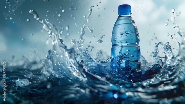 Fototapeta A mineral water bottle ads, Generative AI illustrations.