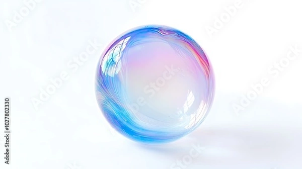 Fototapeta A round, colorful bubble, mostly blue and pink, on a white background.

