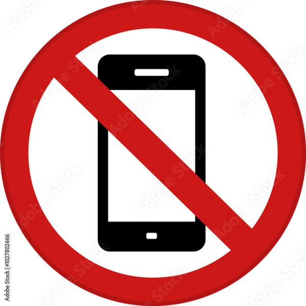 Fototapeta Red Sign No Mobile Phone. Vector Icon. Prohibitory Round Sign. Warning of Prohibition of Mobile Phone Use