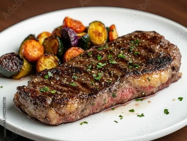 Obraz grilled beef steak with vegetables
