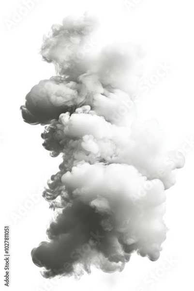 Fototapeta Dense white smoke rising vertically against a bright background in a surreal and abstract view