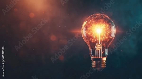 Fototapeta Lightbulb with a glowing, abstract aura and a clean, wide space for text