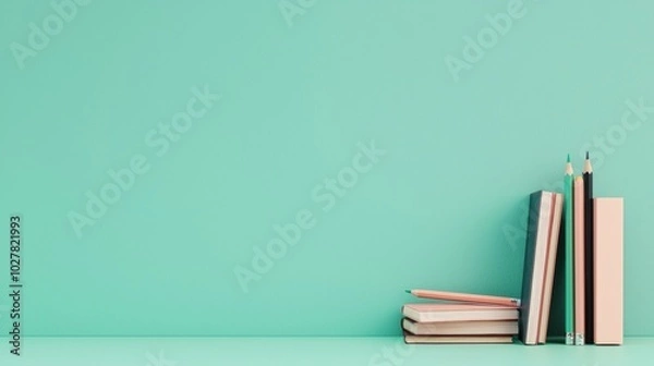 Fototapeta Books and pencils on a turquoise background