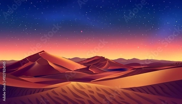 Obraz Desert sand dunes and starry sky.