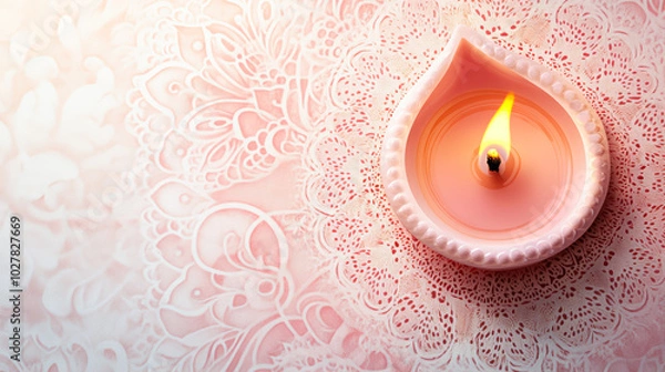 Fototapeta Diwali celebration festive greetings Lakshmi Ganesh puja traditional Indian festival religious background space for text copy space diya lamp pink background decorative diya terracotta diya hindu