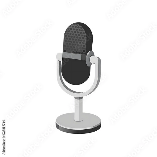 Obraz silver microphone icon with a black grip lies on a transparent background.