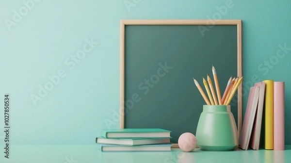 Fototapeta Workspace with colorful stationery items