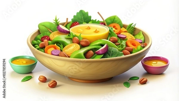 Fototapeta A Bowl of Salad with Honey Dressing and Almonds
