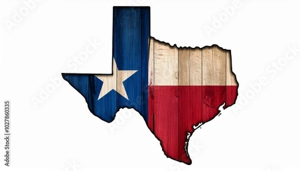 Fototapeta texas flag wood texture on the state map outline against wooden board background vintage effects isolated on white