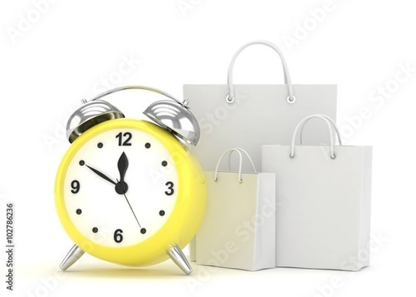 Fototapeta alarm clock and shopping bag (time to buy concept)