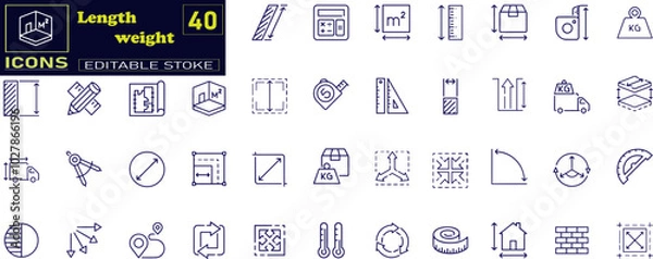 Fototapeta Measurements, size, parameter - series. Set of line icons in linear style
