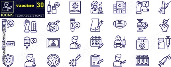 Fototapeta Vaccine icon set. Collection of syringe , vaccine icon in different style, vector illustration .