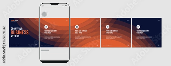 Fototapeta Business carousel post template for advertising, Set of carousel post for Instagram and LinkedIn, Editable social media carousel layout, template eps 10.