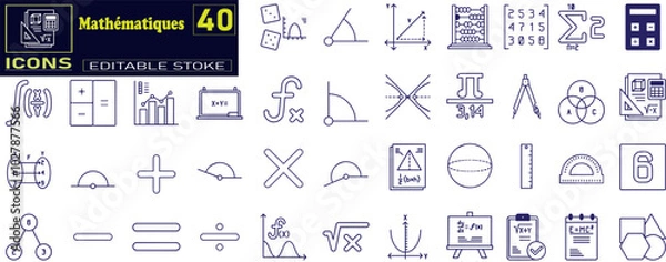 Fototapeta math education school science icons collection line and fill style .