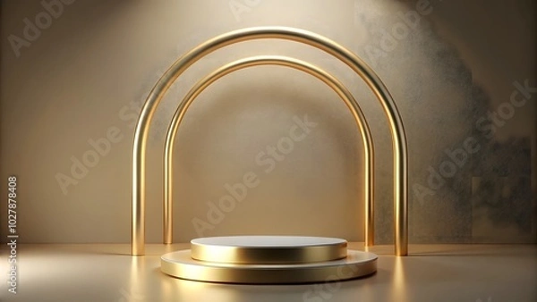 Fototapeta luxurious empty podium with golden arc minimal background