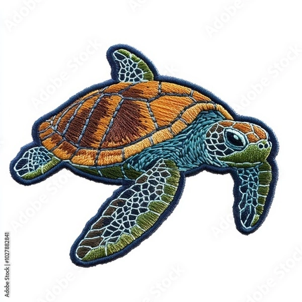 Fototapeta Turtle embroidered patch badge on isolated white background, vector badge and patch collection for print or embroidery