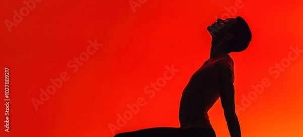 Fototapeta A minimalist silhouette of a person stretching their back, with an emphasis on the lower back area, representing relief from back pain
