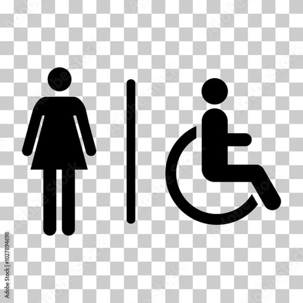 Fototapeta Restroom women and wheelchair wc symbol, flat web button, toilet vector illustration information