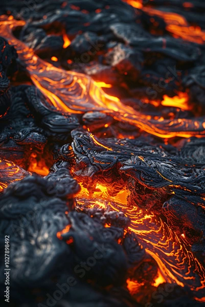 Obraz Vibrant Lava Streams Creating Intricate Patterns on Volcanic Surface