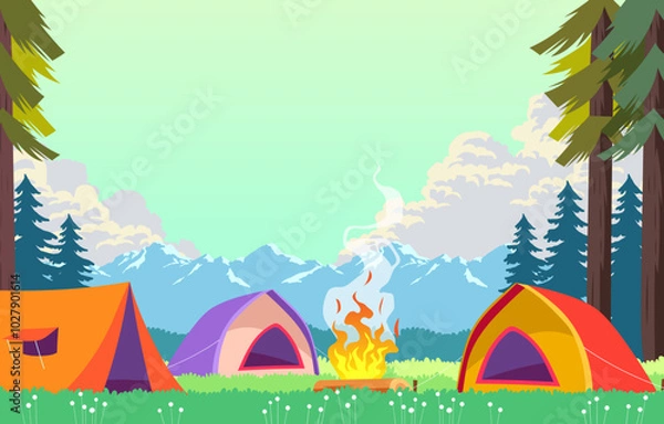 Fototapeta Summer Camp With Tent
