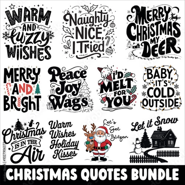 Obraz Christmas SVG PNG Bundle, Hand Drawn Christmas Bundle, Boho Christmas Bundle, Christmas Quote Design
