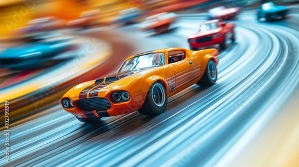 Fototapeta Toy cars racing on track