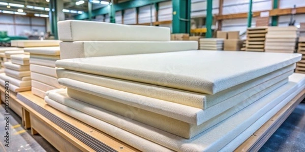 Fototapeta Foam rubber molded pieces of upholstered furniture production close up details of foam fabrication