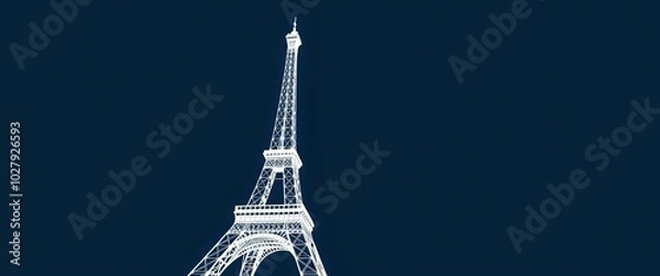 Fototapeta  Iconic Parisian Landmark: Eiffel Tower at Sunset, White Lattice Structure with Ironwork Details - Stock Photo