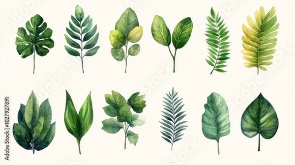 Fototapeta Watercolor Botanical Leaves