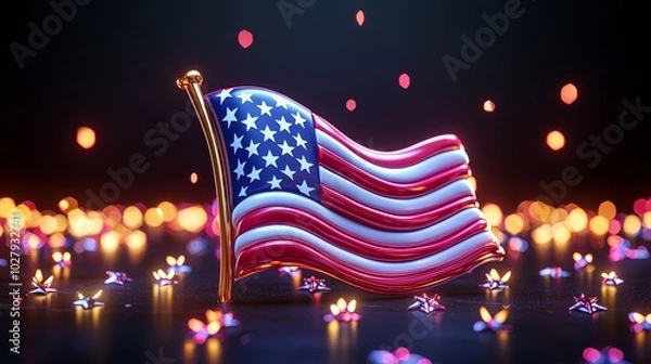 Fototapeta Vibrant 3D Cartoon Flag with Ethereal Background