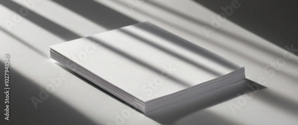 Fototapeta Minimalistic white paper with soft shadows projecting across it, creating a serene and focused atmosphere for design or writing projects.
