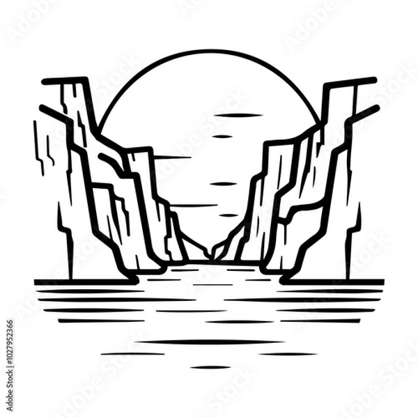Fototapeta canyon icon or modern line symbol. Vector line art and icon design with bold outline. Black and white Pixel Perfect minimalistic symbol isolated white background. Silhouette simple thin sign