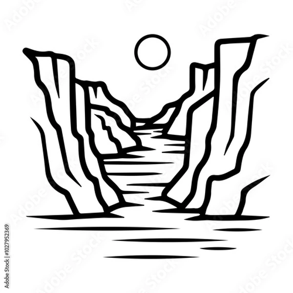 Fototapeta canyon icon or modern line symbol. Vector line art and icon design with bold outline. Black and white Pixel Perfect minimalistic symbol isolated white background. Silhouette simple thin sign