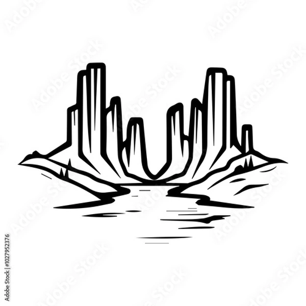Fototapeta canyon icon or modern line symbol. Vector line art and icon design with bold outline. Black and white Pixel Perfect minimalistic symbol isolated white background. Silhouette simple thin sign