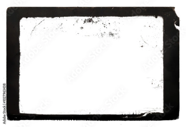 Fototapeta Vintage photo paper art template with torn and burned edge, dirt, dust and scratches isolated on transparent background, png image