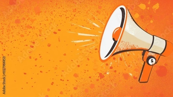 Obraz Orange Background with a White Megaphone and a Spray-Painted Pattern - Make Your Voice Heard.