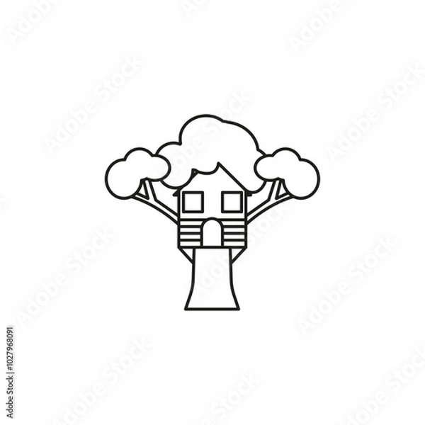Fototapeta Tree house icon flat line symbol set.