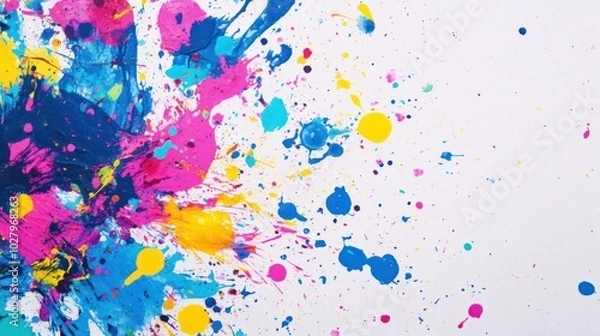 Obraz Abstract Colorful Paint Splatter on White Background - An Explosion of Creativity.