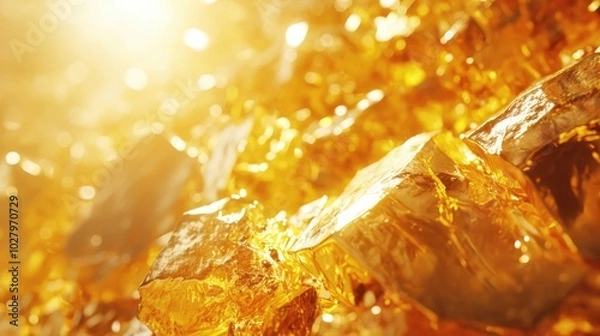 Fototapeta Shimmering golden rocks illuminated by sunlight create a sparkling display in a natural setting during daytime
