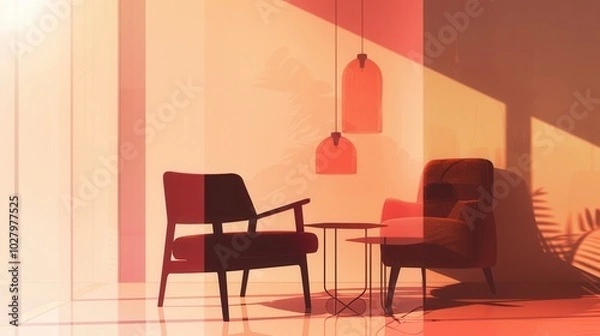 Fototapeta Various silhouettes of furniture pieces are displayed against a soft gradient backdrop, creating a cozy and modern atmosphere. Generative AI
