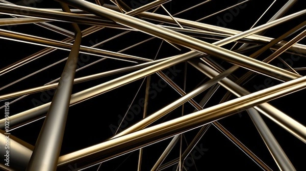 Fototapeta Golden rods are intertwining and creating a beautiful abstract composition